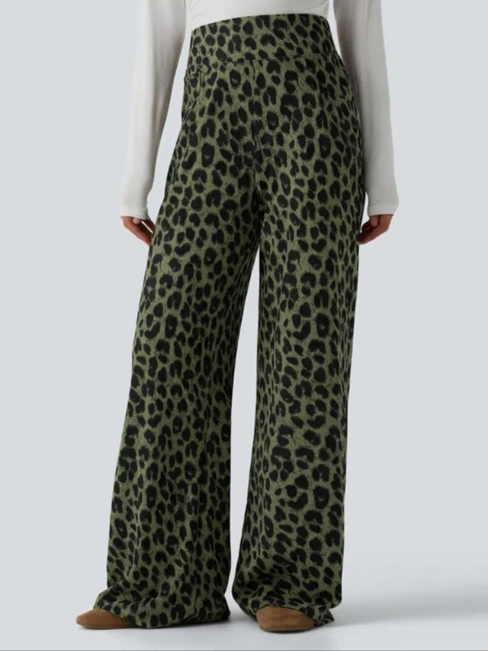 HALARA Leopard-Print Wide Leg Pants - Green & Black, NWT!